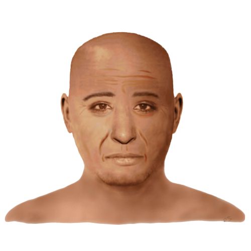 image of the face of a 2,500-year-old Egyptian mummy