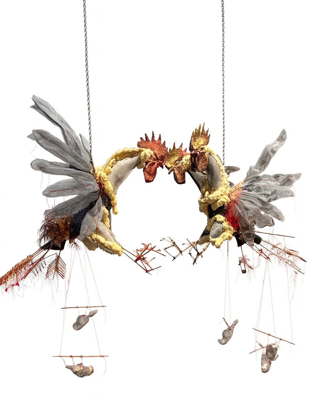 Manju Shandler - Cock n Guf, 2016, mixed media, 48 x 24 x 32 inches